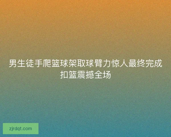 男生徒手爬篮球架取球臂力惊人最终完成扣篮震撼全场