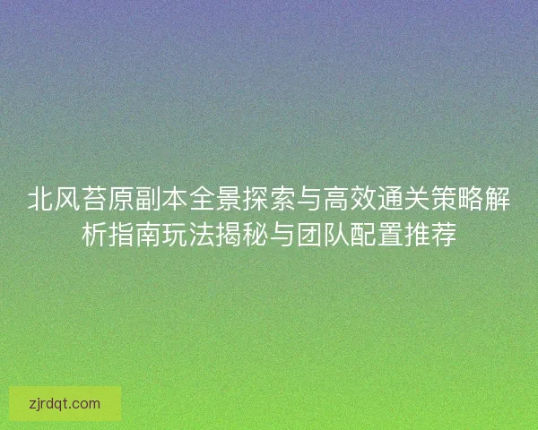 北风苔原副本全景探索与高效通关策略解析指南玩法揭秘与团队配置推荐