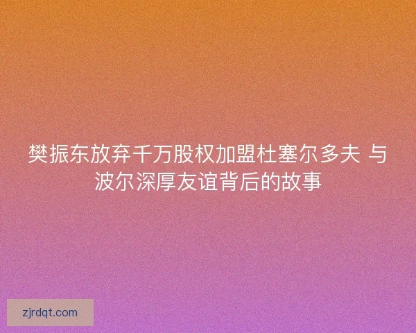 樊振东放弃千万股权加盟杜塞尔多夫 与波尔深厚友谊背后的故事